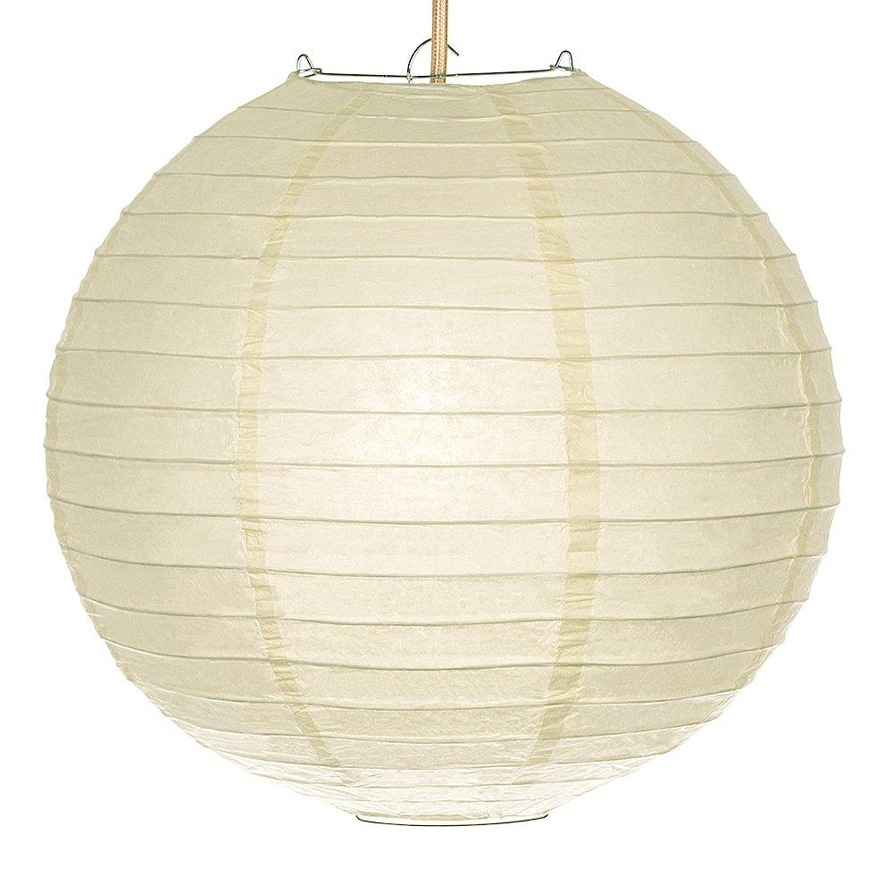  12" Ecru Beige Round Paper Lantern, Even Ribbing, Hanging Decoration - AsianImportStore.com - B2B Wholesale Lighting and Decor