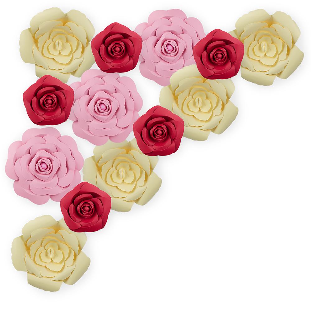  12-Pc Combo Pink Garden / Vanilla Cream Rose Paper Flower Backdrop Wall Decor for Weddings, Photo Shoots, Birthday Parties and More - AsianImportStore.com - B2B Wholesale Lighting and Decor