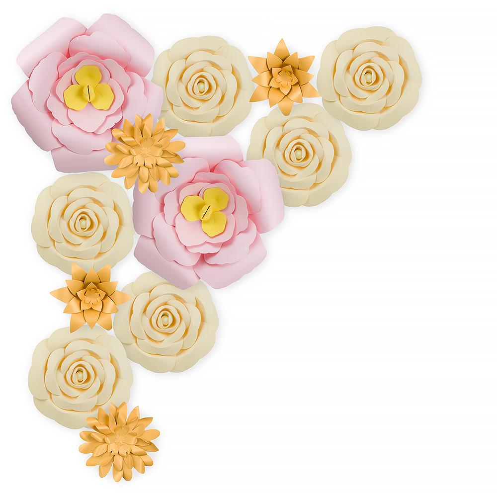  12-Pc Combo Pink / Vanilla Beige / Gold Paper Flower Backdrop Wall Decor for Weddings, Photo Shoots, Birthday Parties and More - AsianImportStore.com - B2B Wholesale Lighting and Decor
