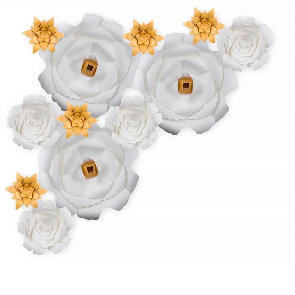 12-Pc Combo White Peony / Gold Lotus Paper Flower Backdrop Wall Decor for Weddings, Photo Shoots, Birthday Parties and More - AsianImportStore.com - B2B Wholesale Lighting and Decor