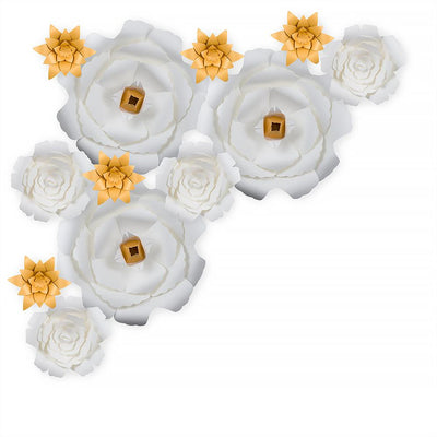 12-Pc Combo White Peony / Gold Lotus Paper Flower Backdrop Wall Decor for Weddings, Photo Shoots, Birthday Parties and More - AsianImportStore.com - B2B Wholesale Lighting and Decor