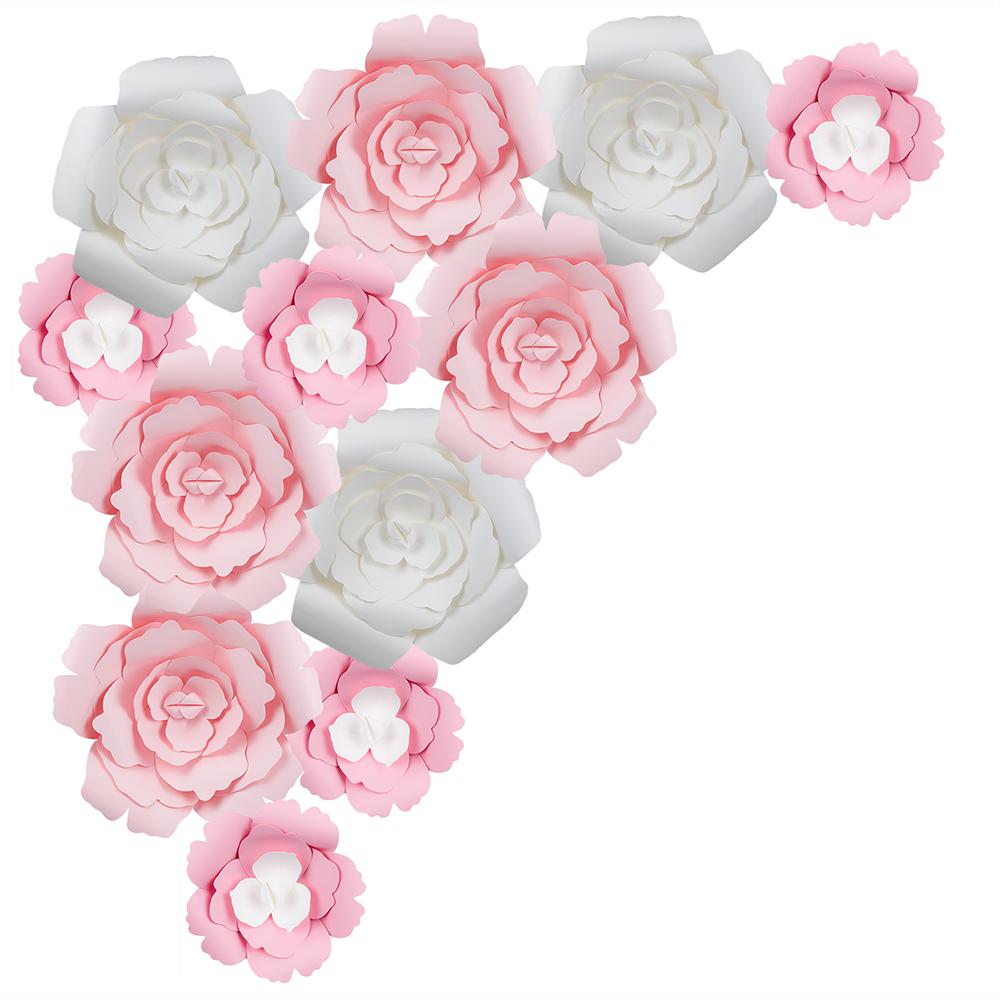 12-Pc Combo White / Pink Rose Paper Flower Backdrop Wall Decor for Weddings, Photo Shoots, Birthday Parties and More - AsianImportStore.com - B2B Wholesale Lighting and Decor