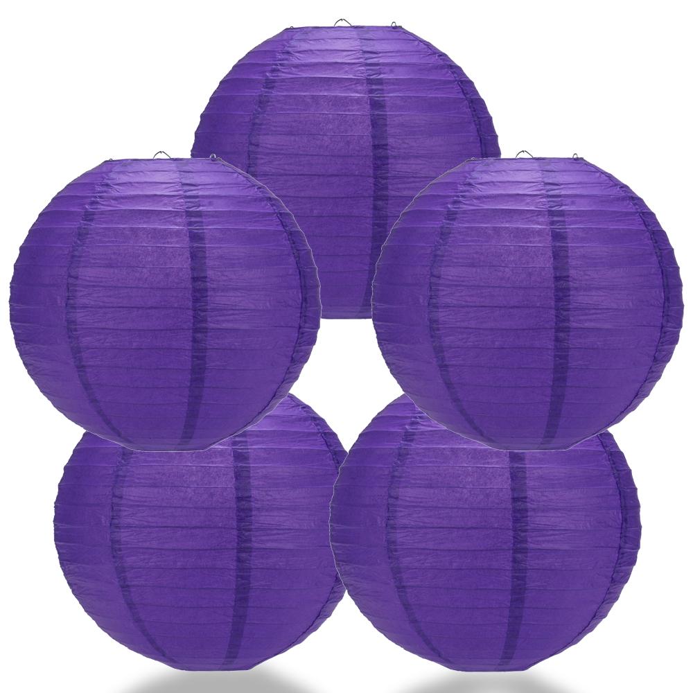 5 PACK | 12" Plum Purple Even Ribbing Round Paper Lanterns - AsianImportStore.com - B2B Wholesale Lighting and Decor