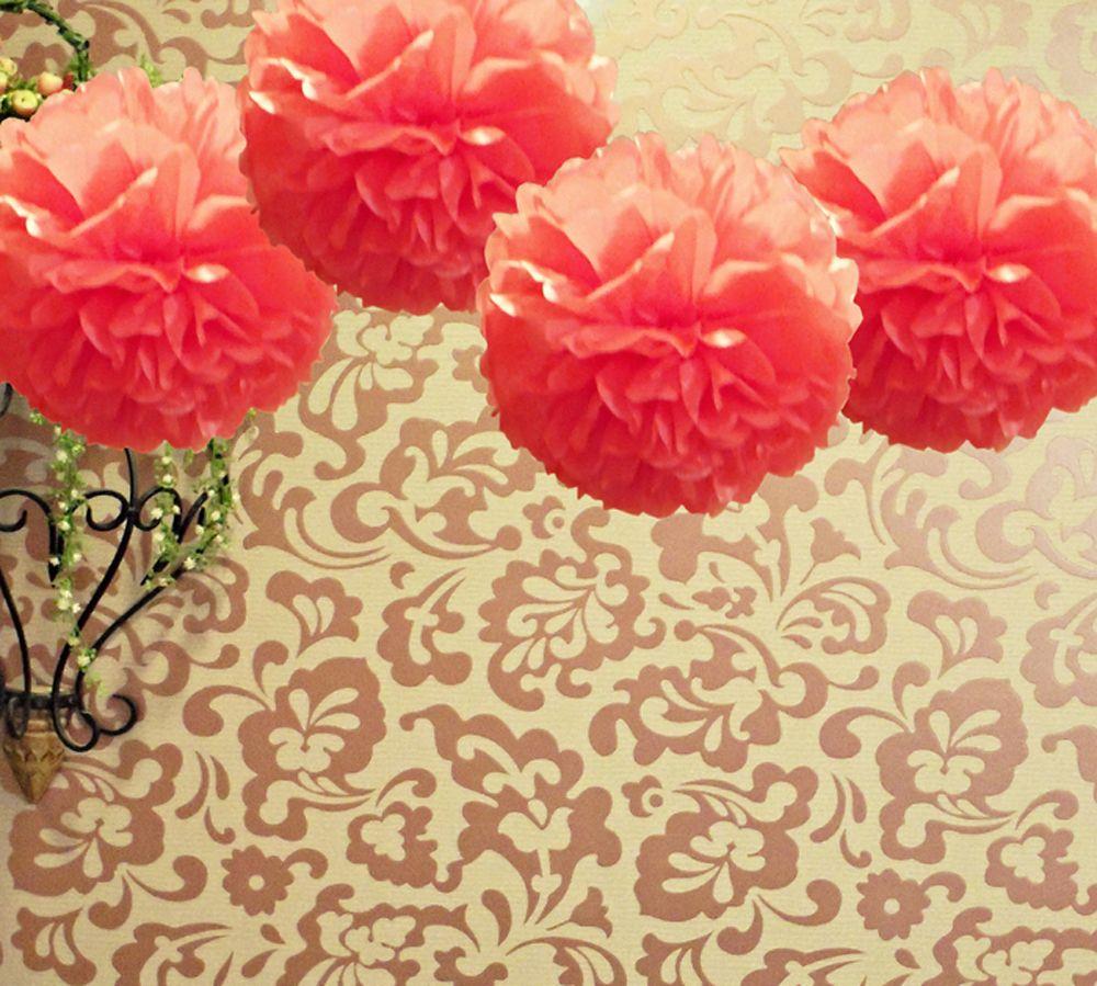 EZ-Fluff 8" Roseate Tissue Paper Pom Pom Flowers, Hanging Decorations (4 PACK) - AsianImportStore.com - B2B Wholesale Lighting and Decor