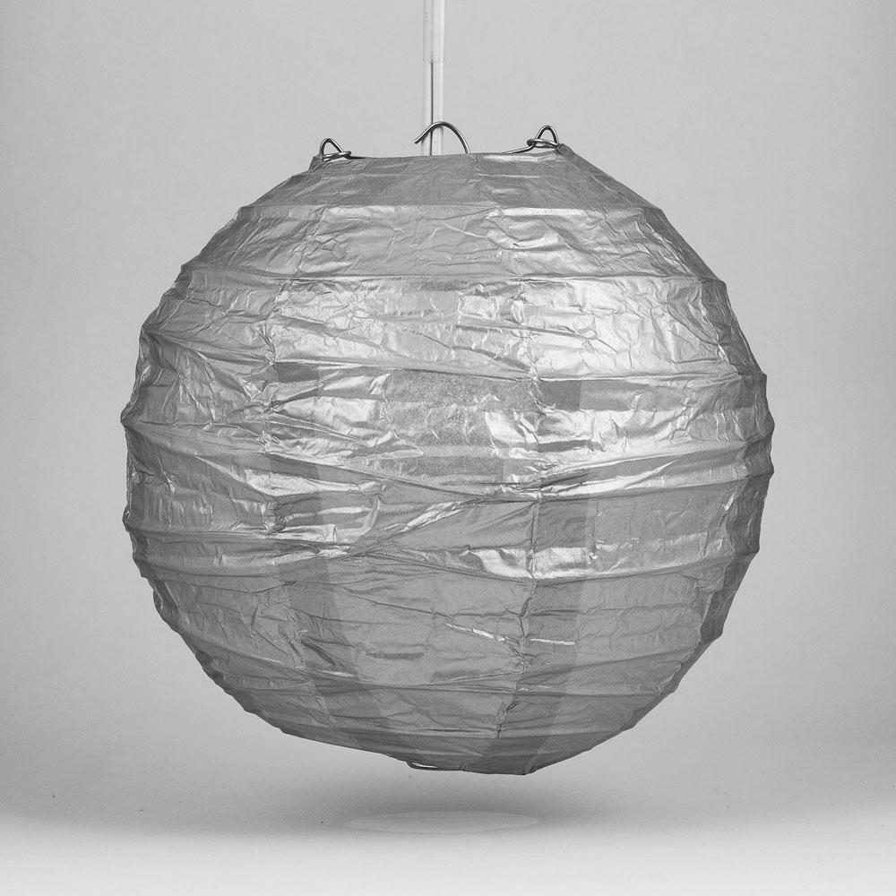 12" Silver Round Paper Lantern, Crisscross Ribbing, Chinese Hanging Wedding & Party Decoration - AsianImportStore.com - B2B Wholesale Lighting and Decor