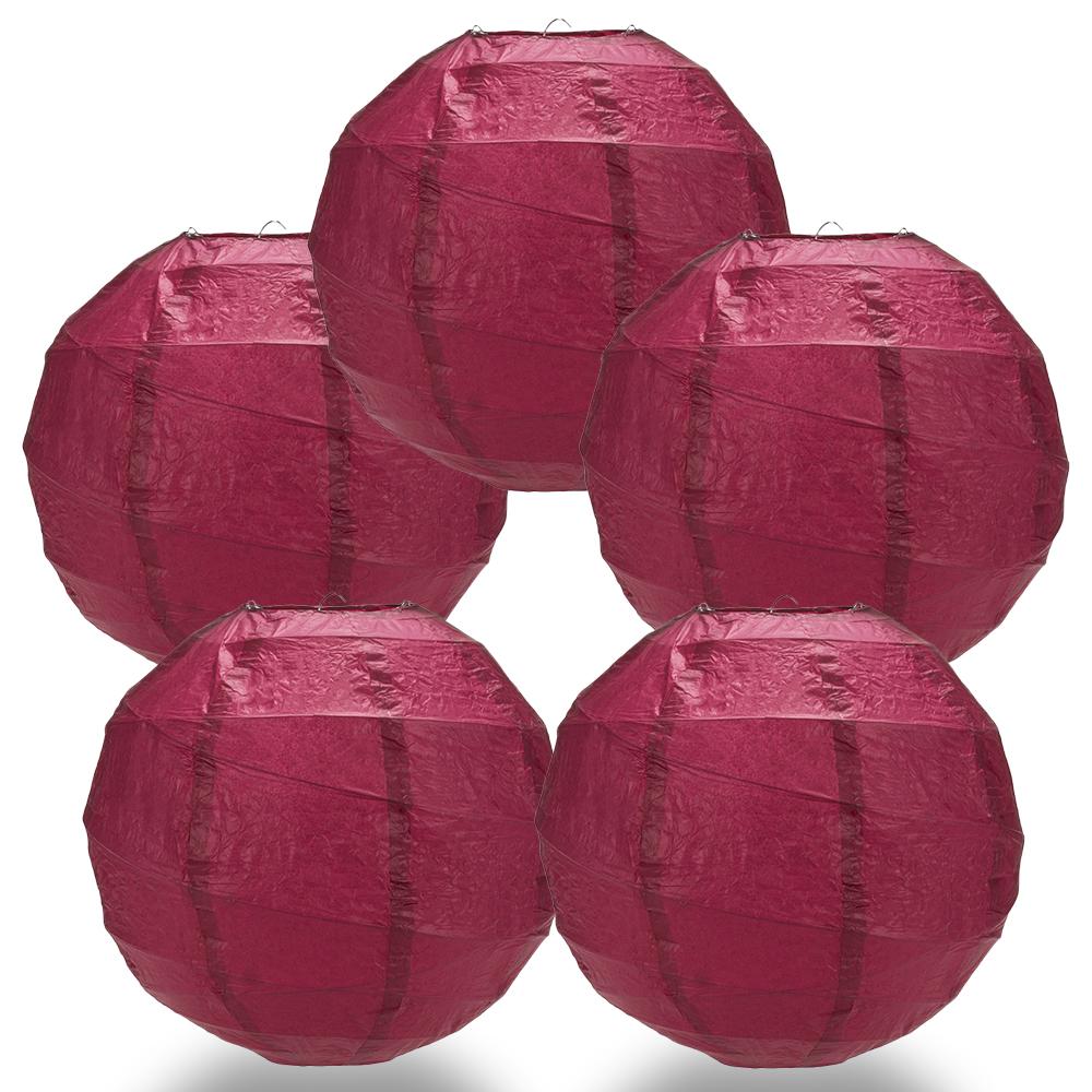 5 PACK | 12"  Velvet Red Crisscross Ribbing, Hanging Paper Lanterns - AsianImportStore.com - B2B Wholesale Lighting and Decor