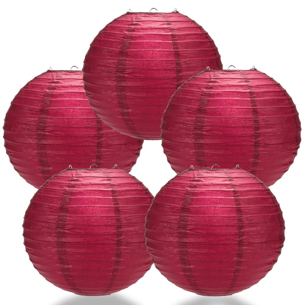 5 PACK | 12" Velvet Red Even Ribbing Round Paper Lanterns - AsianImportStore.com - B2B Wholesale Lighting and Decor