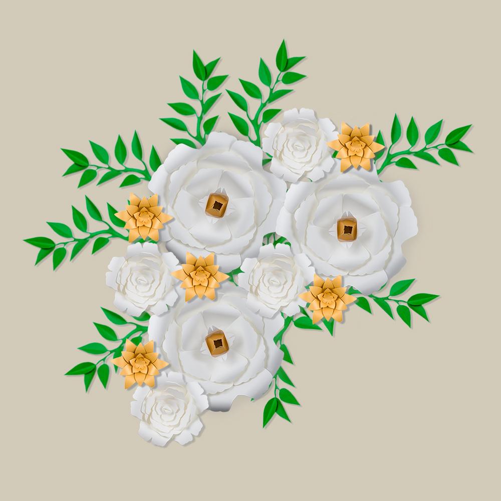 12-Pc Combo White Peony / Gold Lotus Paper Flower Backdrop Wall Decor for Weddings, Photo Shoots, Birthday Parties and More - AsianImportStore.com - B2B Wholesale Lighting and Decor