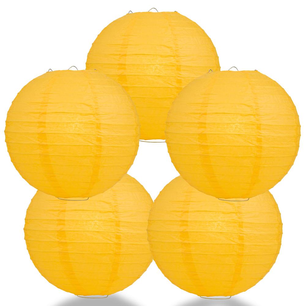 5 PACK | 12" Yellow-Orange Even Ribbing Round Paper Lantern, Hanging Combo Set - AsianImportStore.com - B2B Wholesale Lighting and Decor