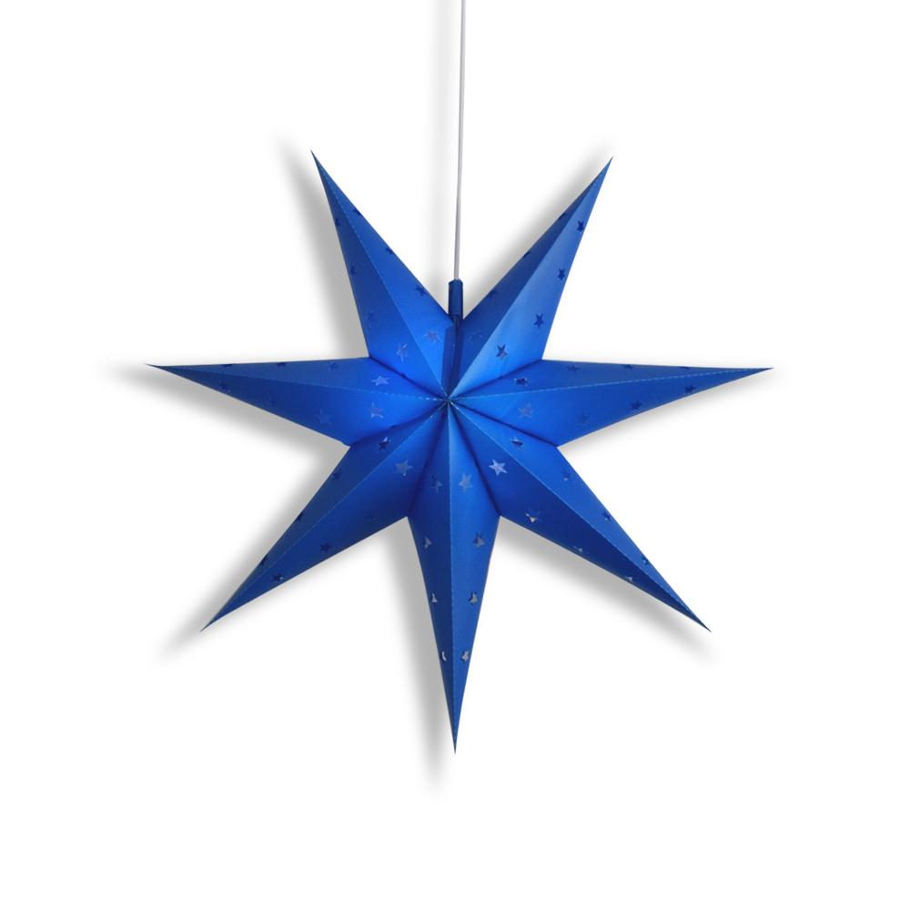12" Dark Blue 7-Point Weatherproof Star Lantern Lamp, Hanging Decoration - Lit