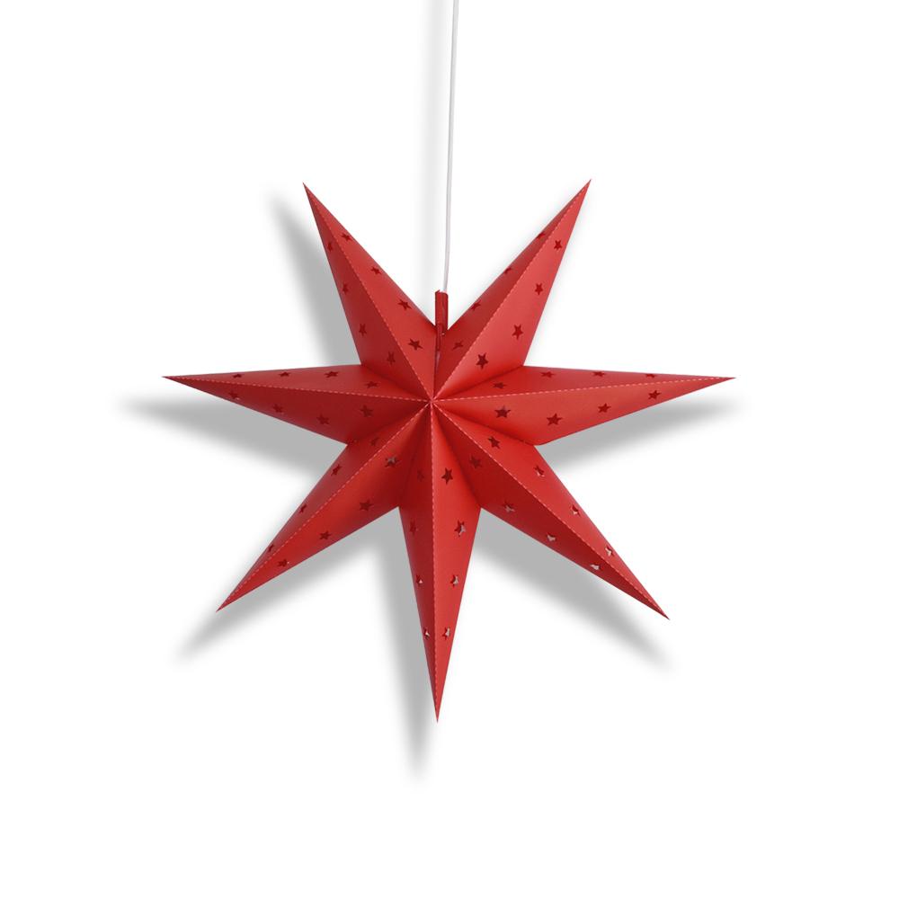 13" Red 7-Point Weatherproof Star Lantern Lamp, Hanging Decoration (Shade Only)