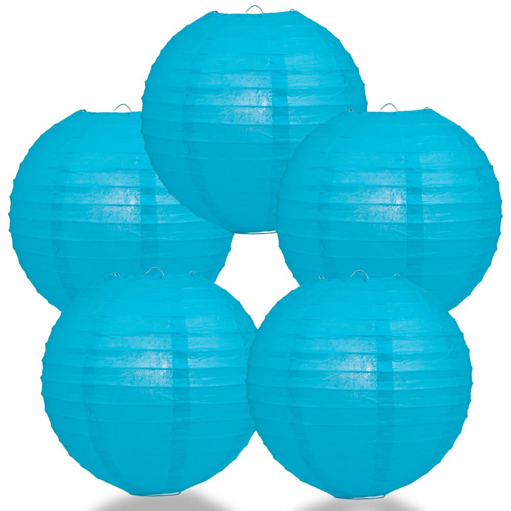 5 PACK | 12" Turquoise Blue Even Ribbing Round Paper Lanterns - AsianImportStore.com - B2B Wholesale Lighting and Decor