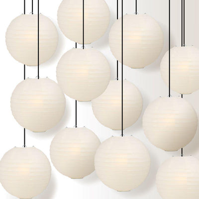 12 PACK | 12" Beige Even Ribbing Round Paper Lantern, Hanging Combo Set - AsianImportStore.com - B2B Wholesale Lighting & Decor since 2002
