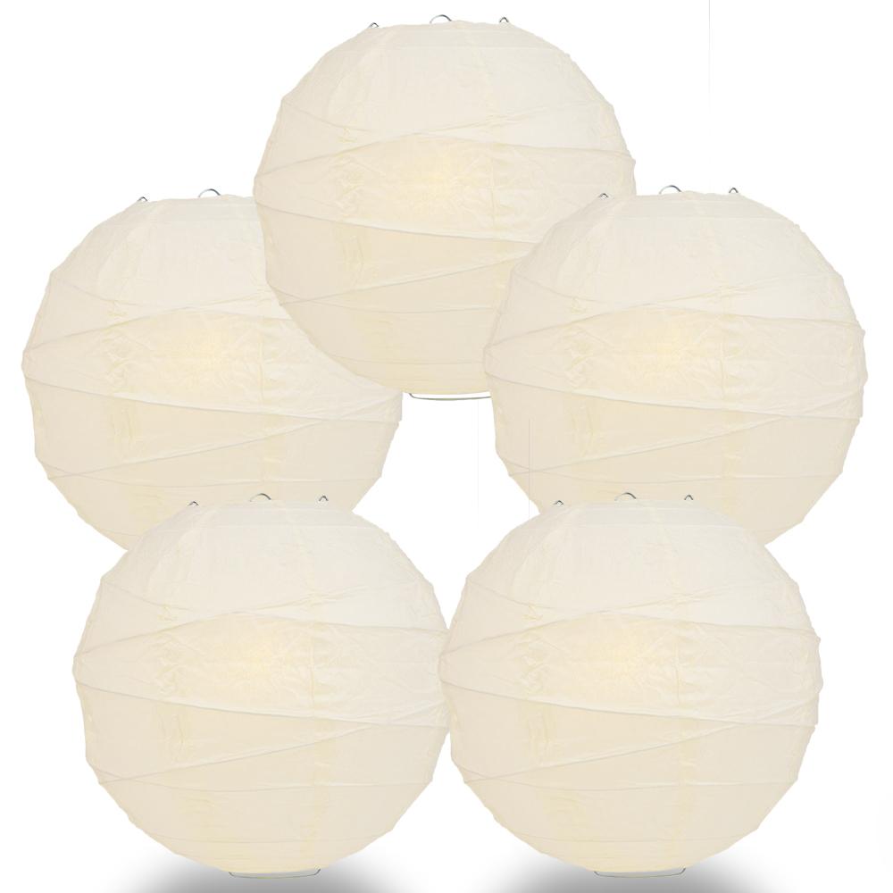 5 PACK | 12"  Beige Crisscross Ribbing, Hanging Paper Lanterns - AsianImportStore.com - B2B Wholesale Lighting and Decor