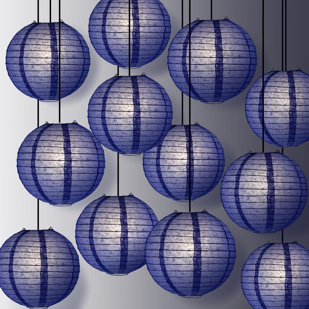 12 PACK | 12" Astra Blue / Very Periwinkle Even Ribbing Round Paper Lantern, Hanging Combo Set - AsianImportStore.com - B2B Wholesale Lighting and Decor