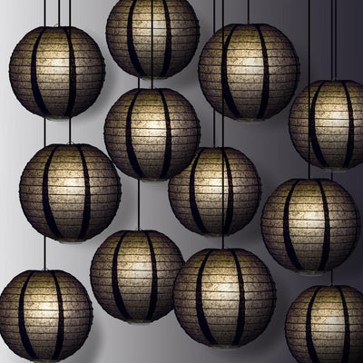 12 PACK | 12" Black Even Ribbing Round Paper Lantern, Hanging Combo Set - AsianImportStore.com - B2B Wholesale Lighting and Decor