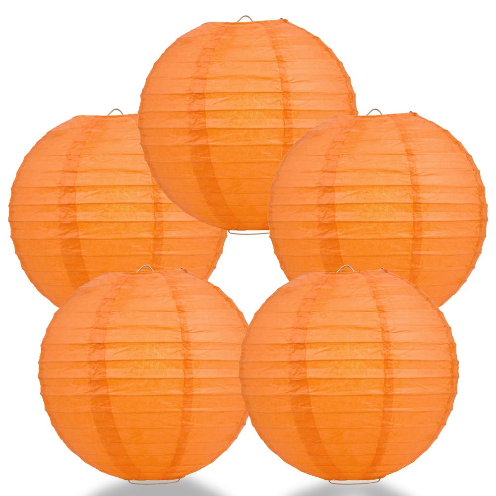 5 PACK | 12" Burnt Orange Even Ribbing Round Paper Lanterns - AsianImportStore.com - B2B Wholesale Lighting and Decor