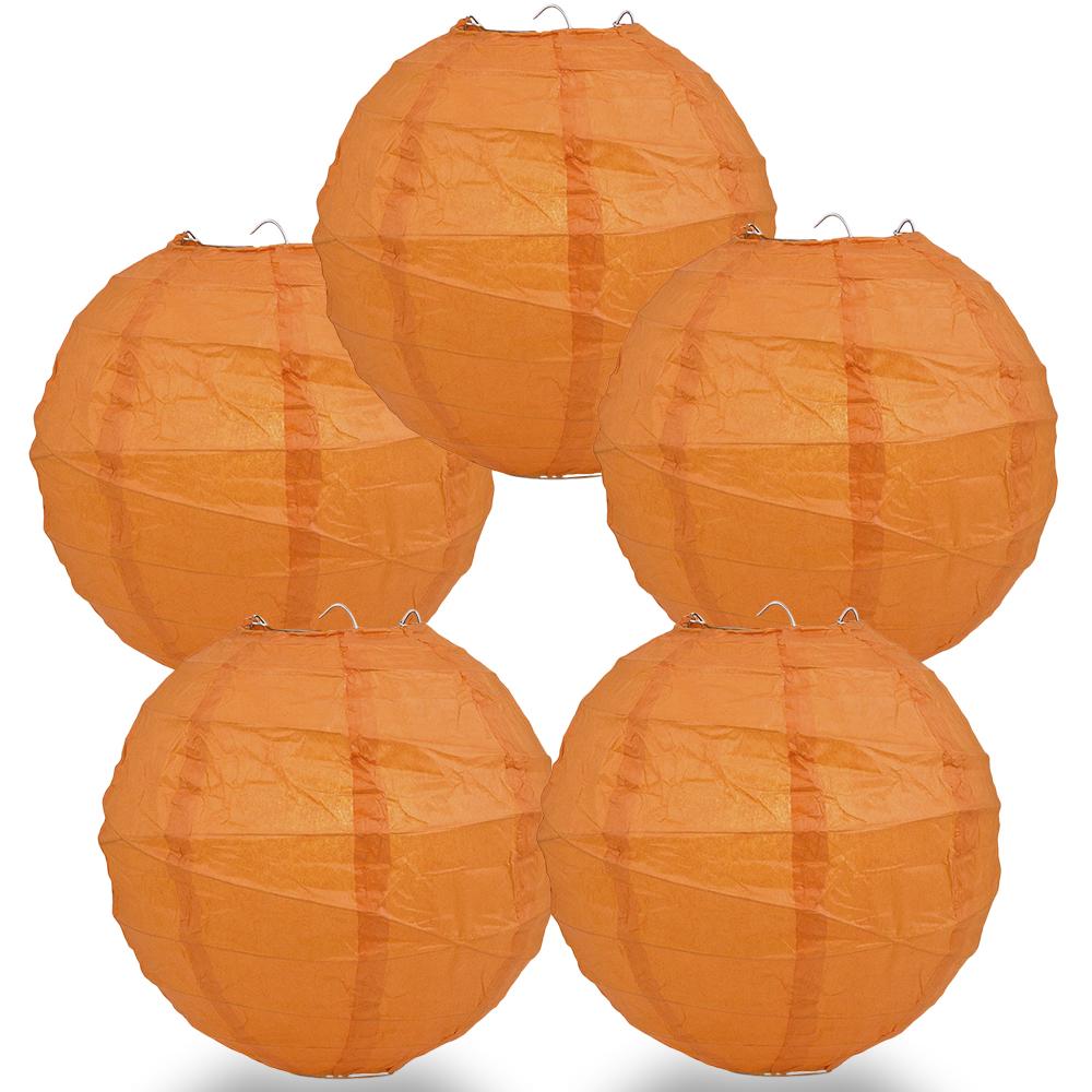 5 PACK | 12"  Burnt Orange Crisscross Ribbing, Hanging Paper Lanterns - AsianImportStore.com - B2B Wholesale Lighting and Decor