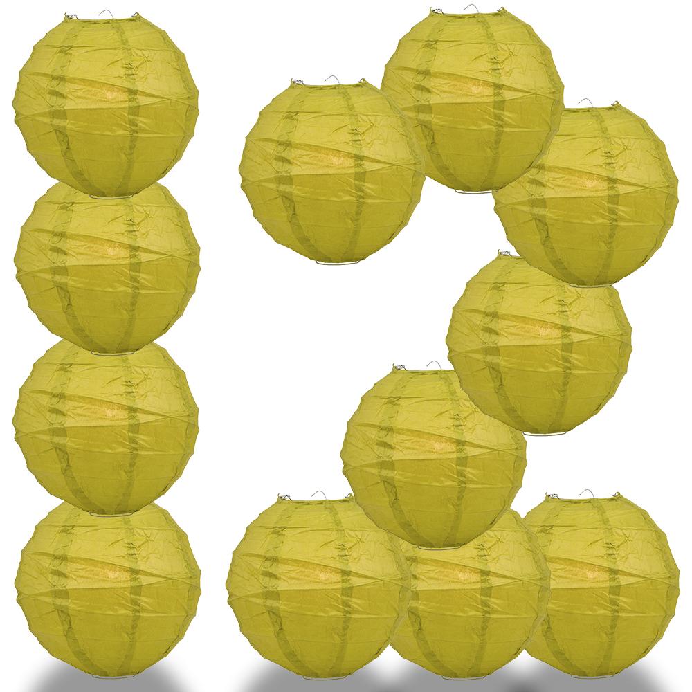 12 PACK | 12"  Chartreuse Crisscross Ribbing, Hanging Paper Lantern Combo Set - AsianImportStore.com - B2B Wholesale Lighting and Decor