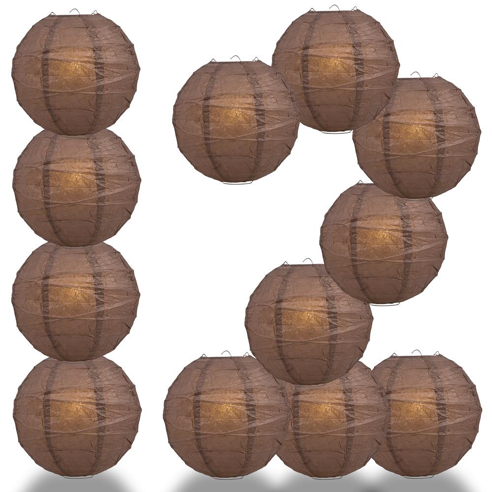 12 PACK | 12"  Brown Crisscross Ribbing, Hanging Paper Lantern Combo Set - AsianImportStore.com - B2B Wholesale Lighting and Decor