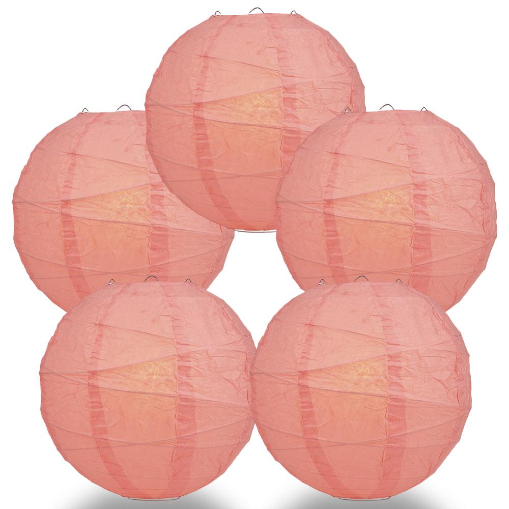 5 PACK | 12"  Roseate / Pink Coral Crisscross Ribbing, Hanging Paper Lanterns - AsianImportStore.com - B2B Wholesale Lighting and Decor