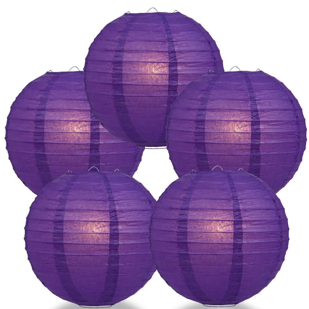 5 PACK | 12" Dark Purple Even Ribbing Round Paper Lanterns - AsianImportStore.com - B2B Wholesale Lighting and Decor