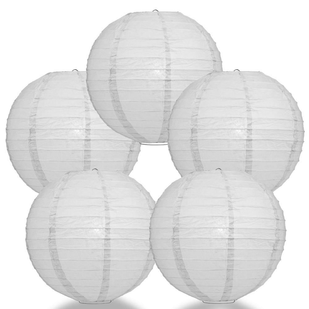 5 PACK | 12" Grey Even Ribbing Round Paper Lanterns - AsianImportStore.com - B2B Wholesale Lighting and Decor