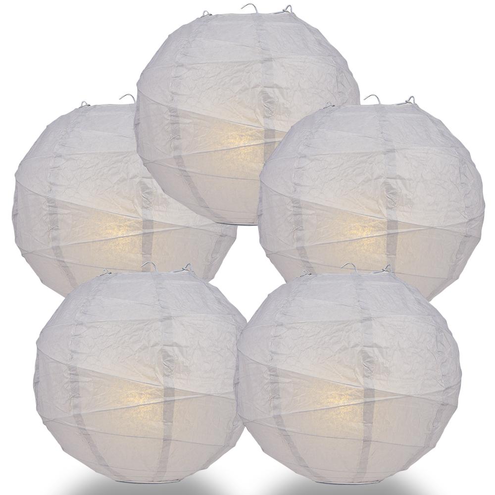 5 PACK | 12"  Grey Crisscross Ribbing, Hanging Paper Lanterns - AsianImportStore.com - B2B Wholesale Lighting and Decor