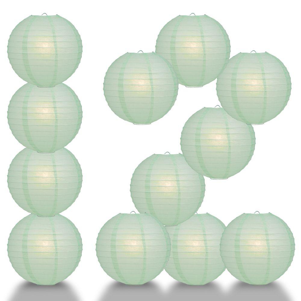 12 PACK | 12" Cool Mint Green Even Ribbing Round Paper Lantern, Hanging Combo Set - AsianImportStore.com - B2B Wholesale Lighting and Decor