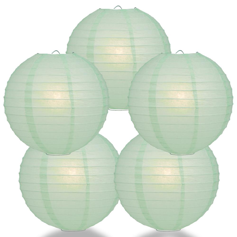 5 PACK | 12" Cool Mint Green Even Ribbing Round Paper Lanterns - AsianImportStore.com - B2B Wholesale Lighting and Decor