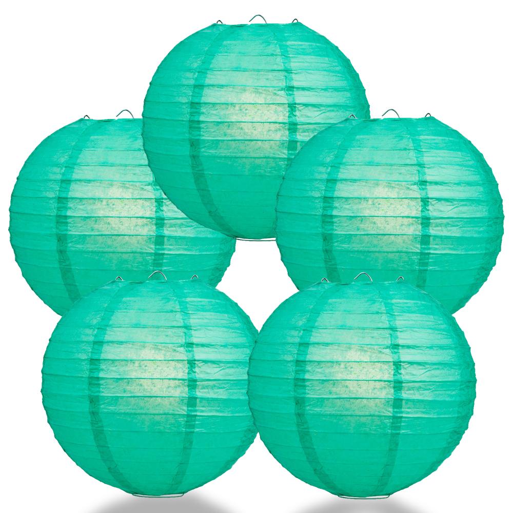 5 PACK | 12" Teal Green Even Ribbing Round Paper Lanterns - AsianImportStore.com - B2B Wholesale Lighting and Decor