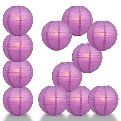 12 PACK | 12" Violet Even Ribbing Round Paper Lantern, Hanging Combo Set - AsianImportStore.com - B2B Wholesale Lighting and Decor