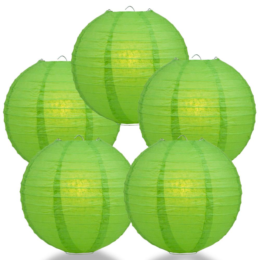 5 PACK | 12" Grass Green Even Ribbing Round Paper Lanterns - AsianImportStore.com - B2B Wholesale Lighting and Decor
