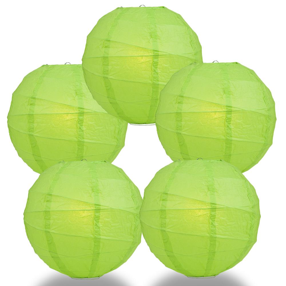 5 PACK | 12"  Grass Green Crisscross Ribbing, Hanging Paper Lanterns - AsianImportStore.com - B2B Wholesale Lighting and Decor