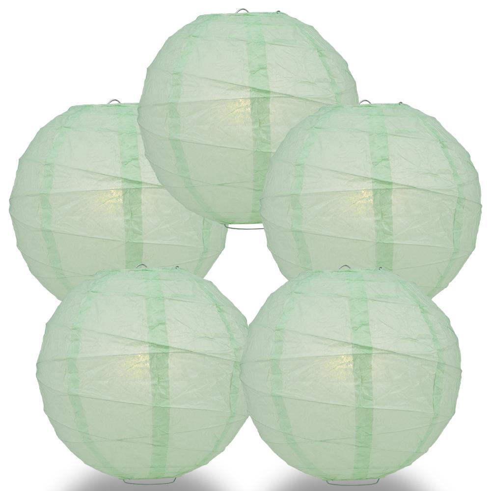 5 PACK | 12"  Cool Mint Green Crisscross Ribbing, Hanging Paper Lanterns - AsianImportStore.com - B2B Wholesale Lighting and Decor