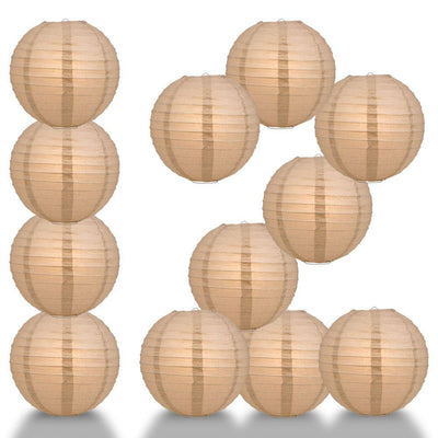 12 PACK | 12" Mocha /Light Brown Even Ribbing Round Paper Lantern, Hanging Combo Set - AsianImportStore.com - B2B Wholesale Lighting and Decor