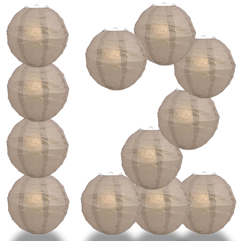 12 PACK | 12"  Mocha /Light Brown Crisscross Ribbing, Hanging Paper Lantern Combo Set - AsianImportStore.com - B2B Wholesale Lighting and Decor