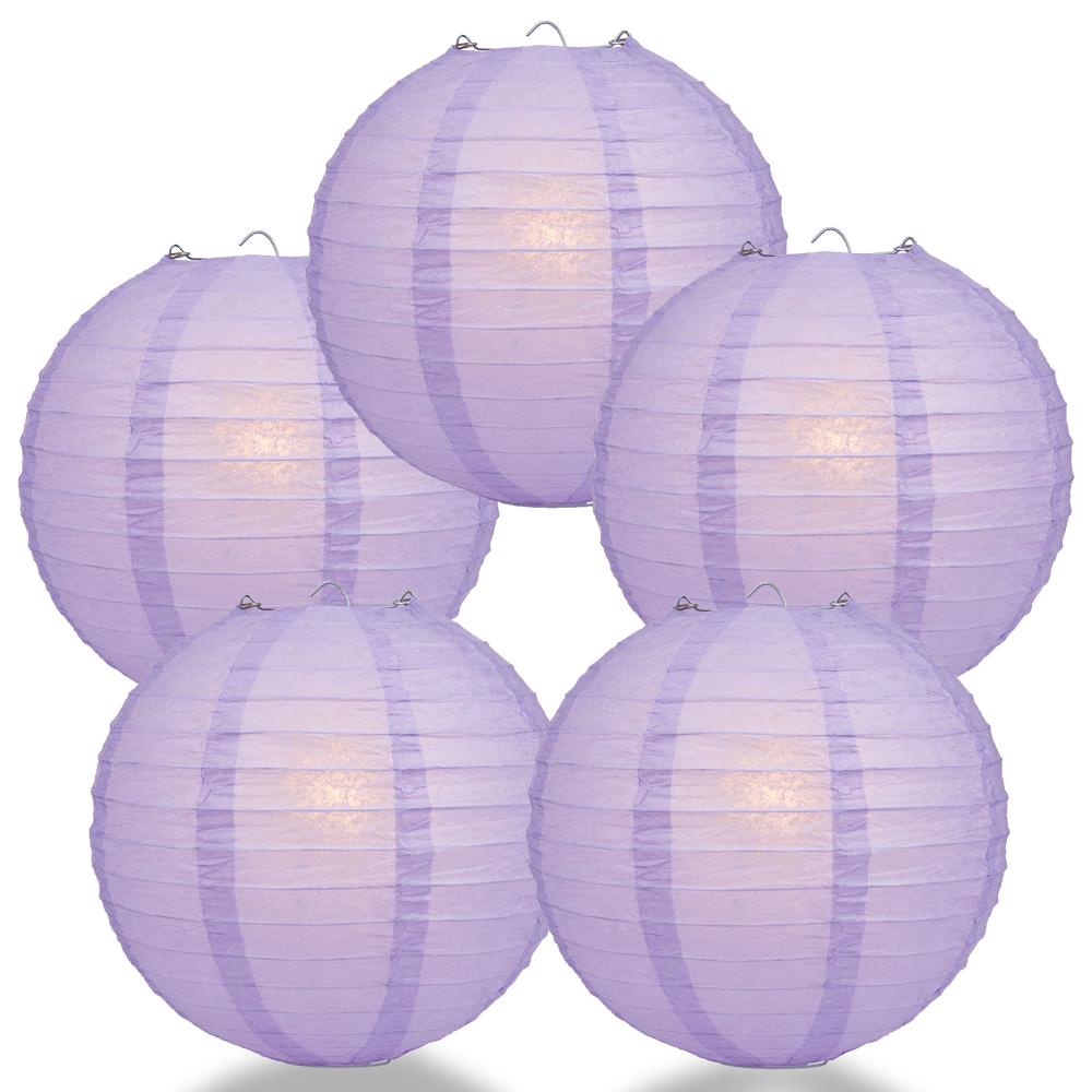 5 PACK | 12" Lavender Even Ribbing Round Paper Lanterns - AsianImportStore.com - B2B Wholesale Lighting and Decor