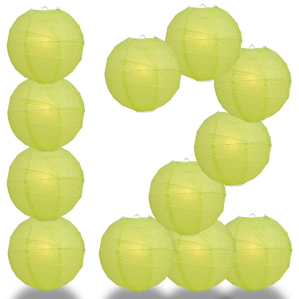 12 PACK | 12"  Light Lime Crisscross Ribbing, Hanging Paper Lantern Combo Set - AsianImportStore.com - B2B Wholesale Lighting and Decor