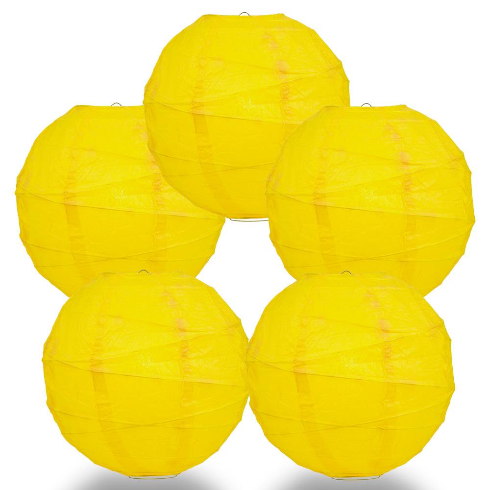 5 PACK | 12" Yellow Even Ribbing Round Paper Lanterns - AsianImportStore.com - B2B Wholesale Lighting and Decor