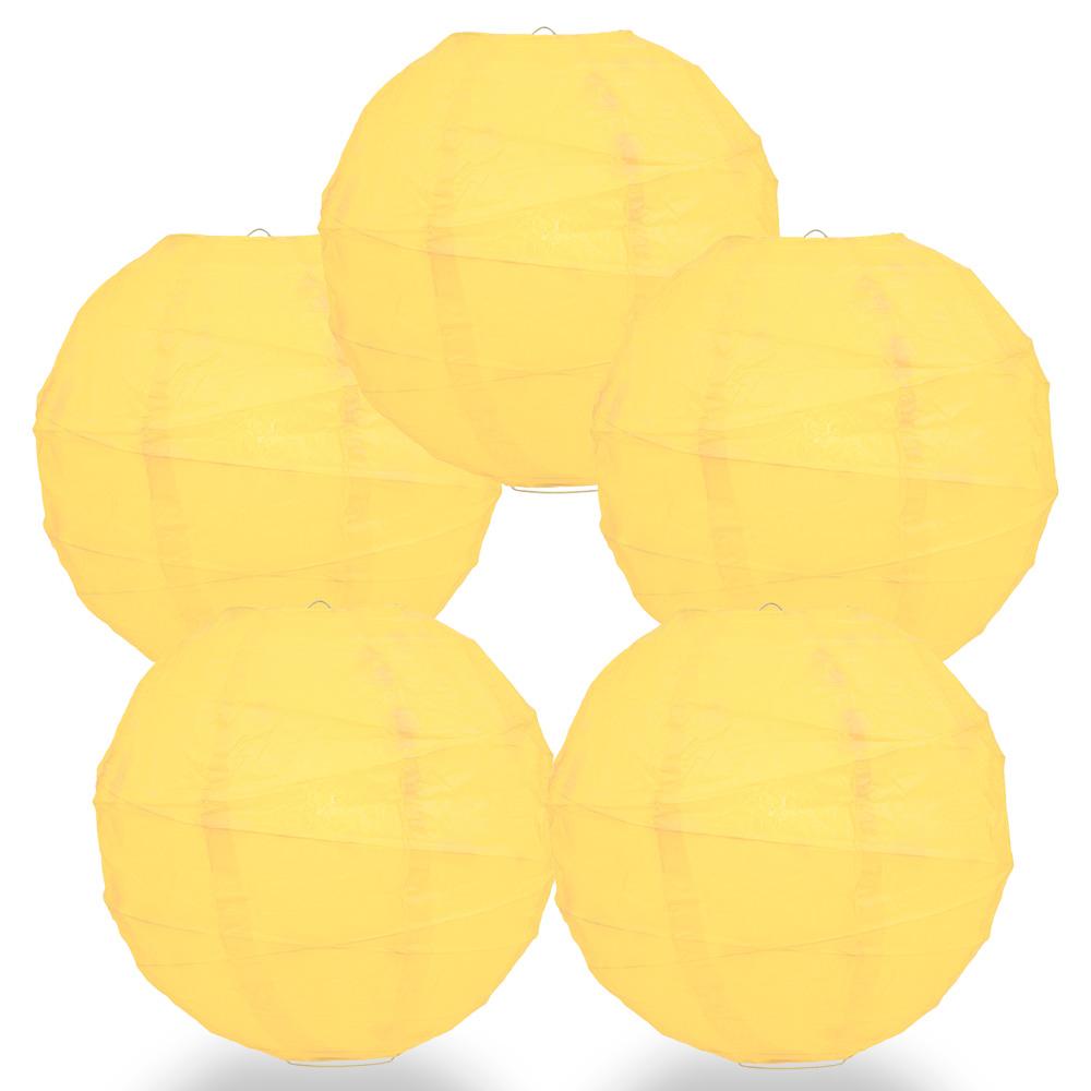 5 PACK | 12"  Lemon Yellow Crisscross Ribbing, Hanging Paper Lanterns - AsianImportStore.com - B2B Wholesale Lighting and Decor
