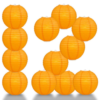 12 PACK | 12" Orange Even Ribbing Round Paper Lantern, Hanging Combo Set - AsianImportStore.com - B2B Wholesale Lighting and Decor