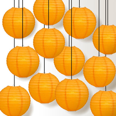 12 PACK | 12" Orange Even Ribbing Round Paper Lantern, Hanging Combo Set - AsianImportStore.com - B2B Wholesale Lighting and Decor