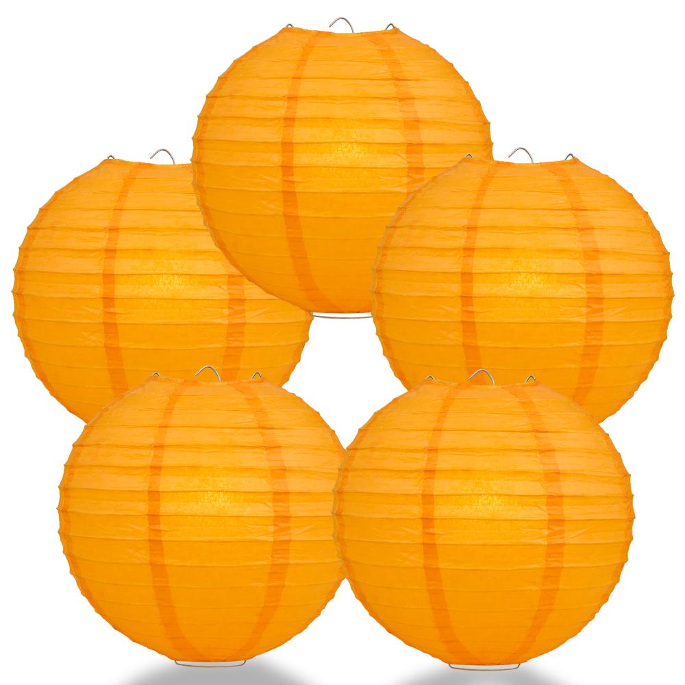 5 PACK | 12" Orange Even Ribbing Round Paper Lanterns - AsianImportStore.com - B2B Wholesale Lighting and Decor