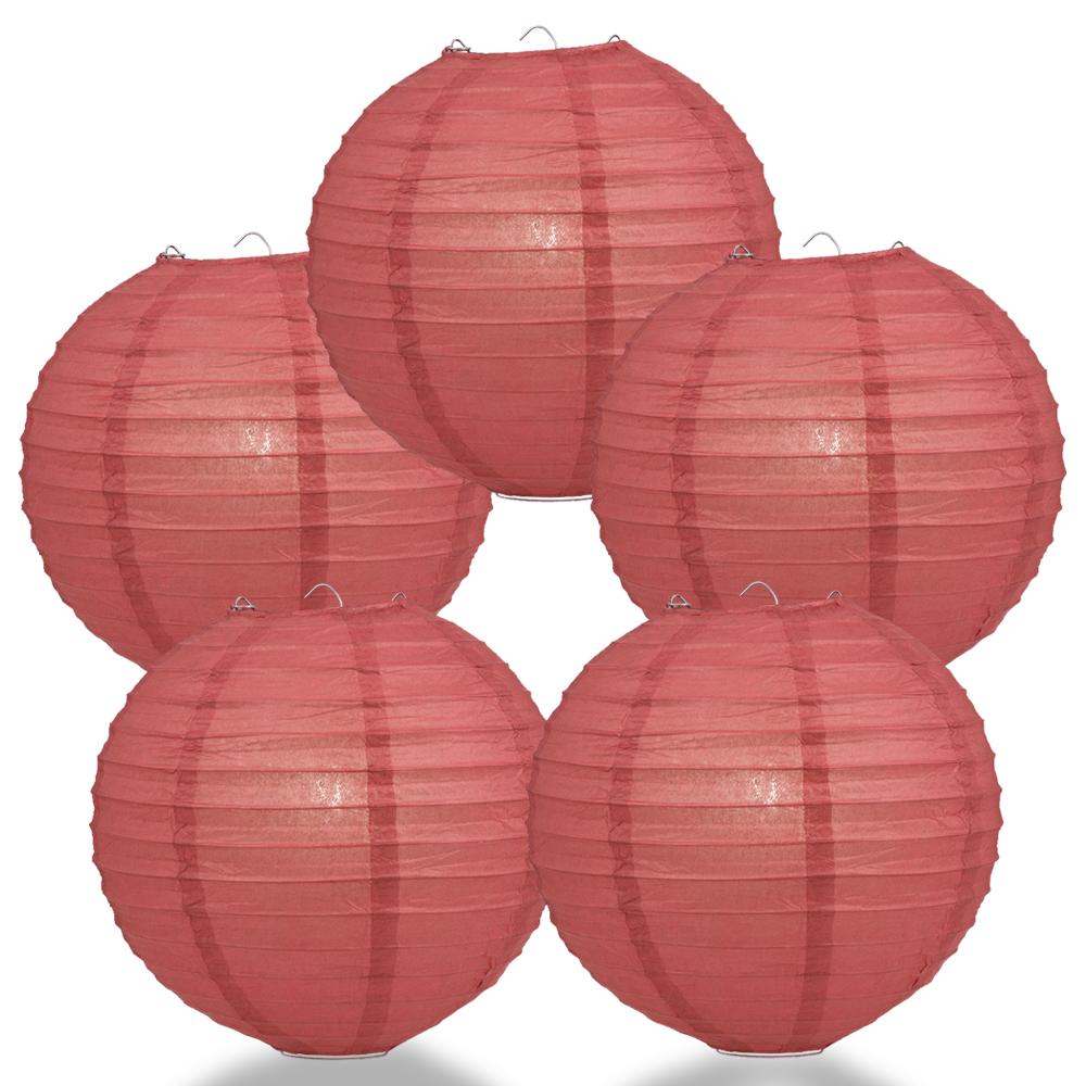 5 PACK | 12" Marasala / Burgundy Wine Even Ribbing Round Paper Lanterns - AsianImportStore.com - B2B Wholesale Lighting and Decor