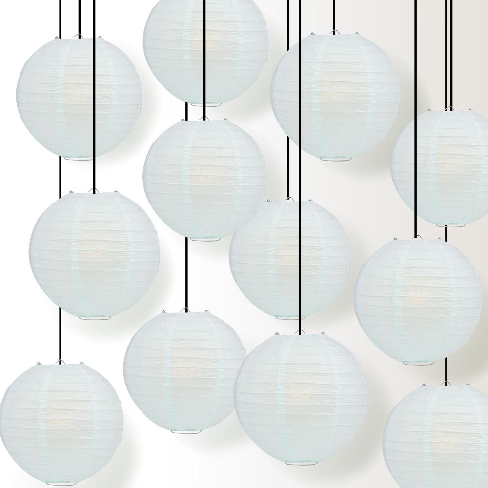 12 PACK | 12" Arctic Spa Blue Even Ribbing Round Paper Lantern, Hanging Combo Set - AsianImportStore.com - B2B Wholesale Lighting and Decor