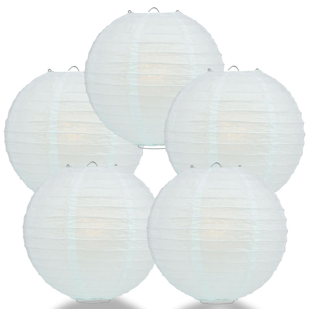 5 PACK | 12" Arctic Spa Blue Even Ribbing Round Paper Lanterns - AsianImportStore.com - B2B Wholesale Lighting and Decor