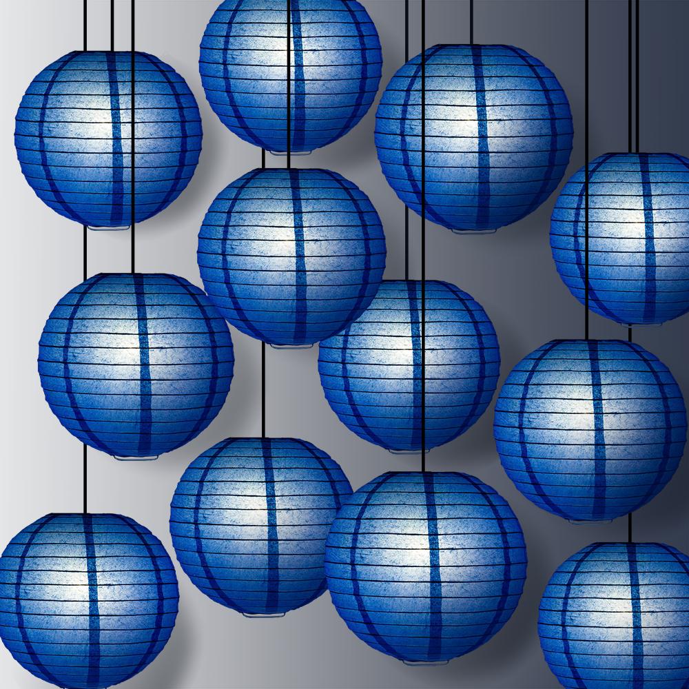 12 PACK | 12" Dark Blue Even Ribbing Round Paper Lantern, Hanging Combo Set - AsianImportStore.com - B2B Wholesale Lighting and Decor