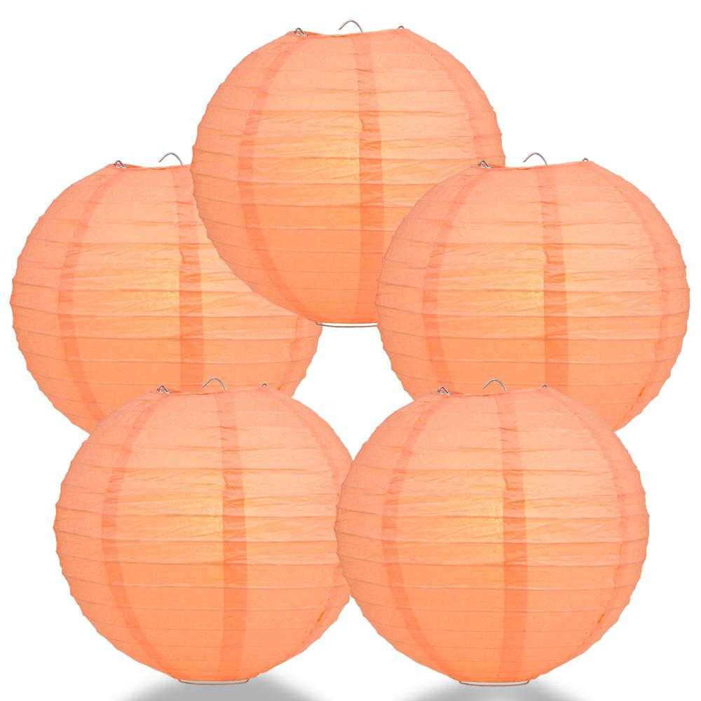 5 PACK | 12" Peach / Orange Coral Even Ribbing Round Paper Lanterns - AsianImportStore.com - B2B Wholesale Lighting and Decor