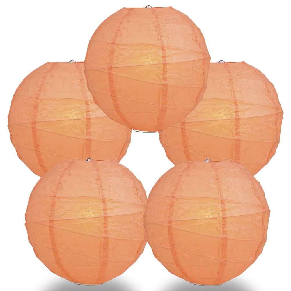 5 PACK | 12"  Peach / Orange Coral Crisscross Ribbing, Hanging Paper Lanterns - AsianImportStore.com - B2B Wholesale Lighting and Decor